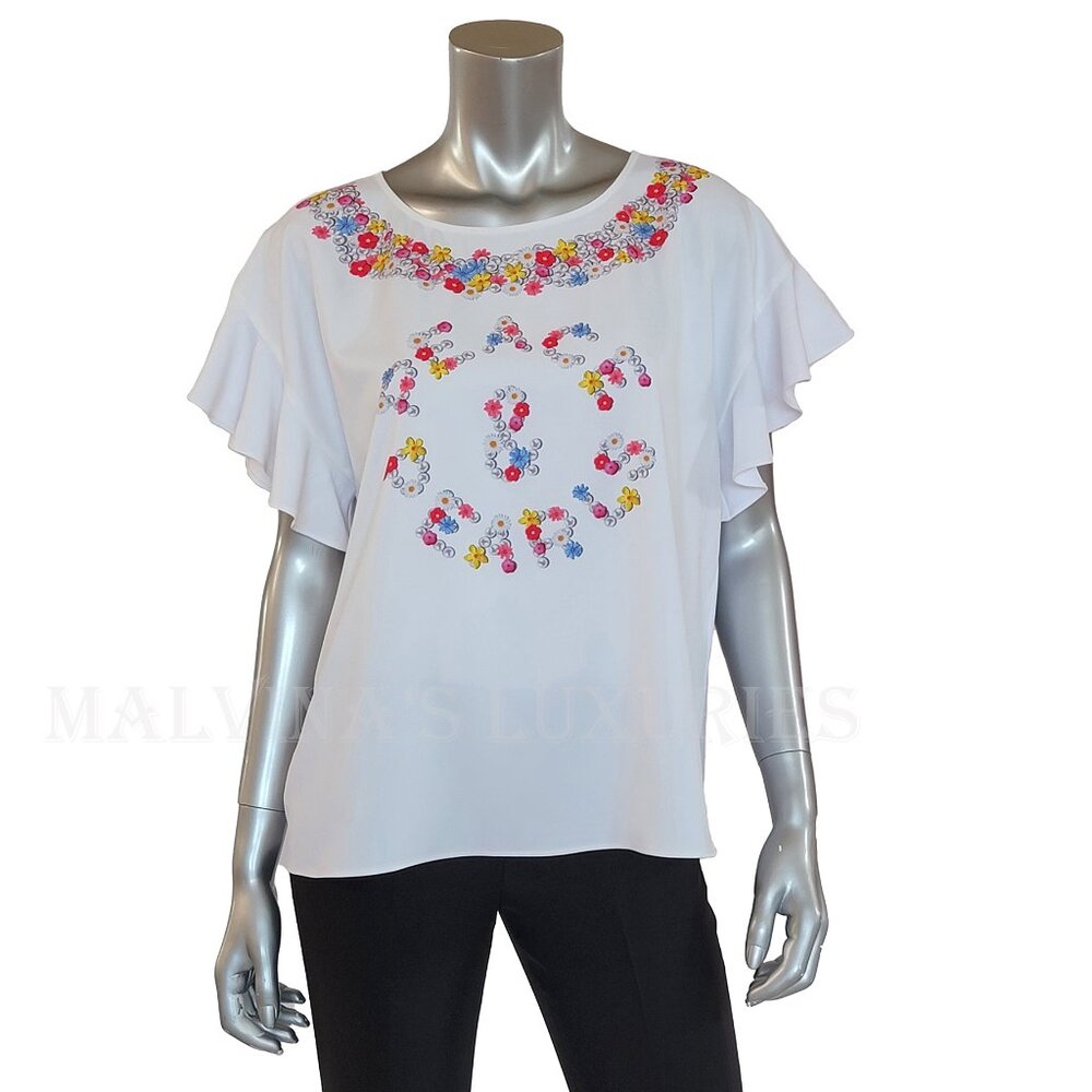 BOUTIQUE MOSCHINO TOP PEACE & PEARLS PRINT T-SHIRT SHORT SLEEVE sz IT 42 US 8